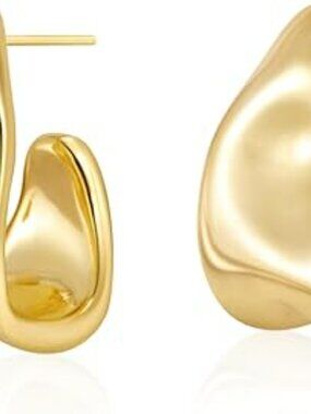 Chunky Gold Stud Earrings for Women 14k Gold Plated Hypoallergenic Earrings Stat